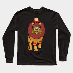 fire brigade fireman lion comic cartoon gift Long Sleeve T-Shirt